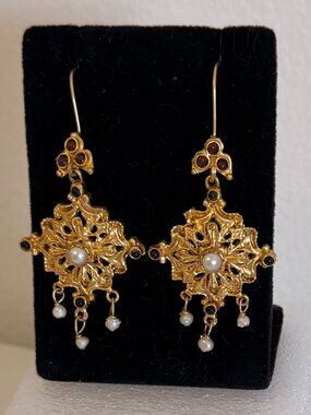Traditional Turkish Ottoman Earrings Costume 24kt Gold over bronze NWT